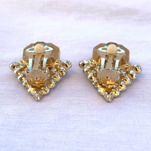Rhinestone and Faux Pearl Triangle Clip-On Earrings - Picture 6 of 7
